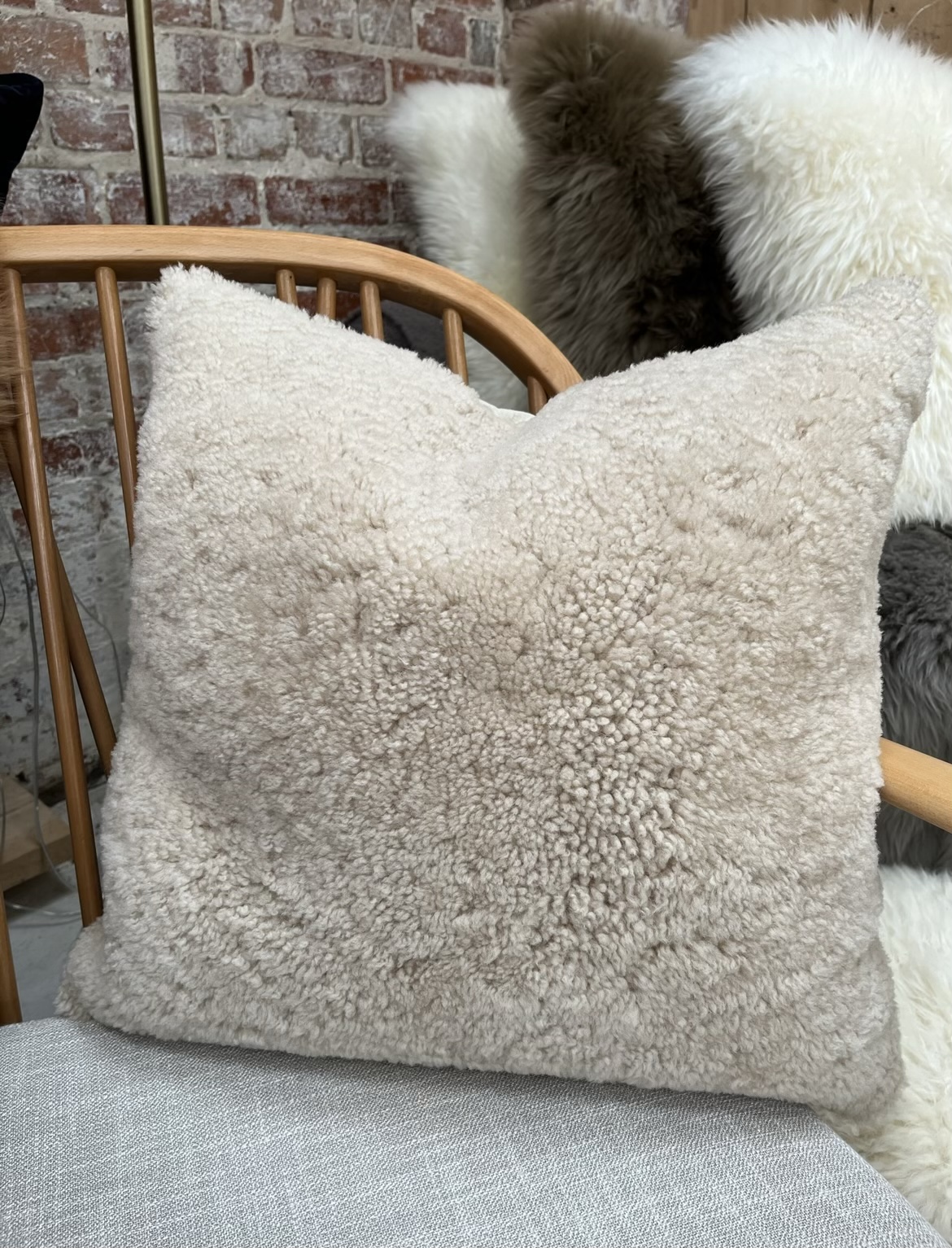 Oyster Shearling Large Sheepskin Cushion
